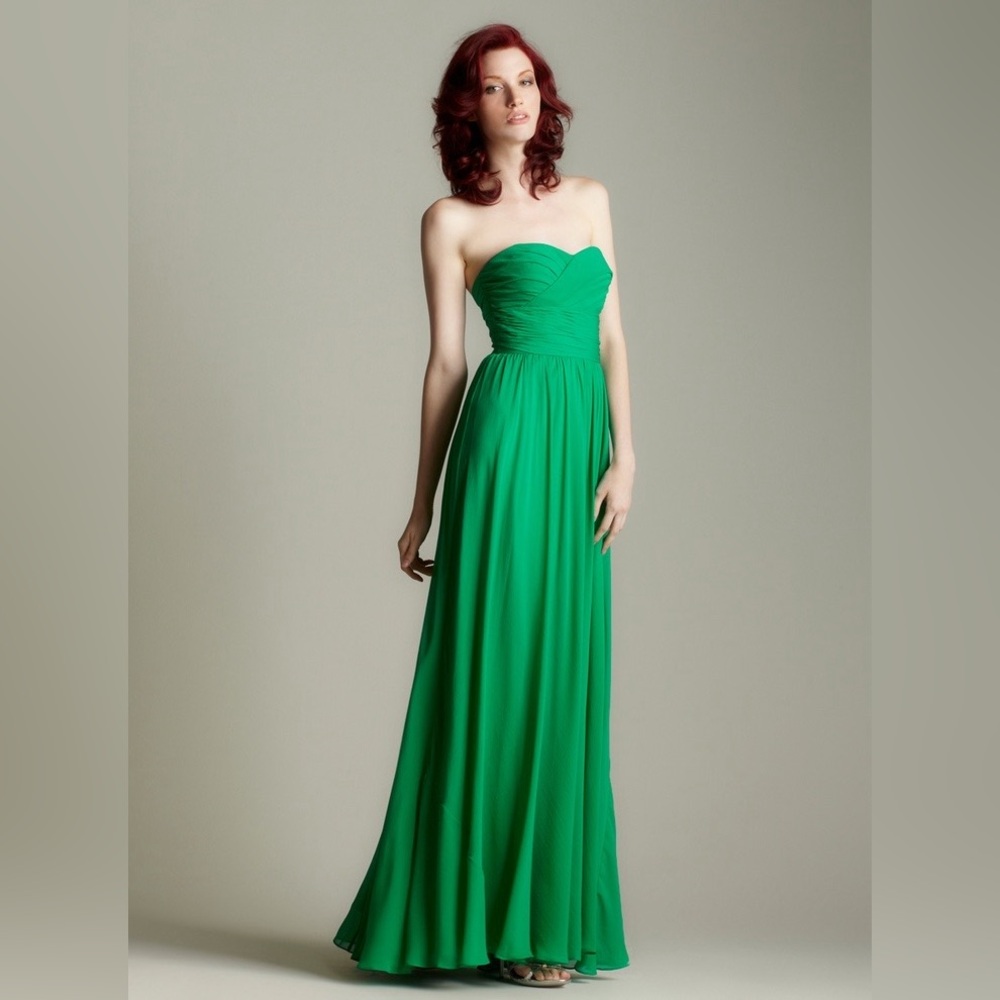 Aidan Mattox Dress Size 0 Green Emerald Solid Gown Long Strapless Silk Formal